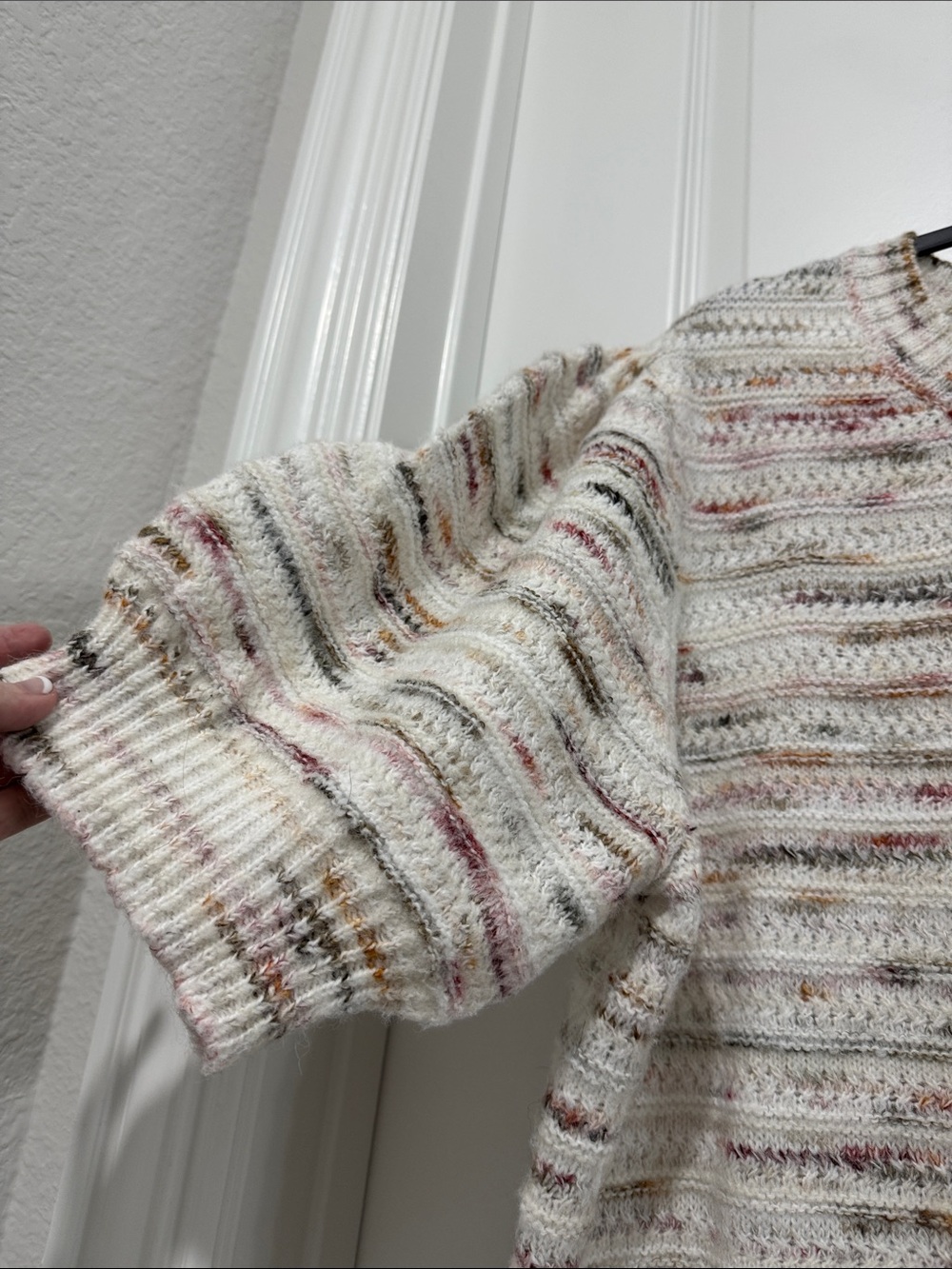 Time and Tru Cream Autumn Colored Speckled Short Sleeve Crewneck Sweater XXL - Picture 2 of 5